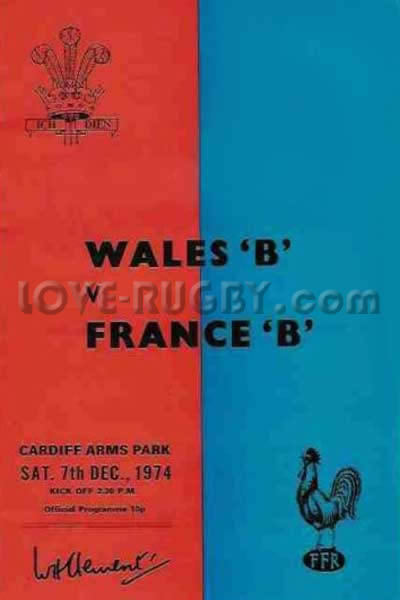 1974 Wales B v France B  Rugby Programme